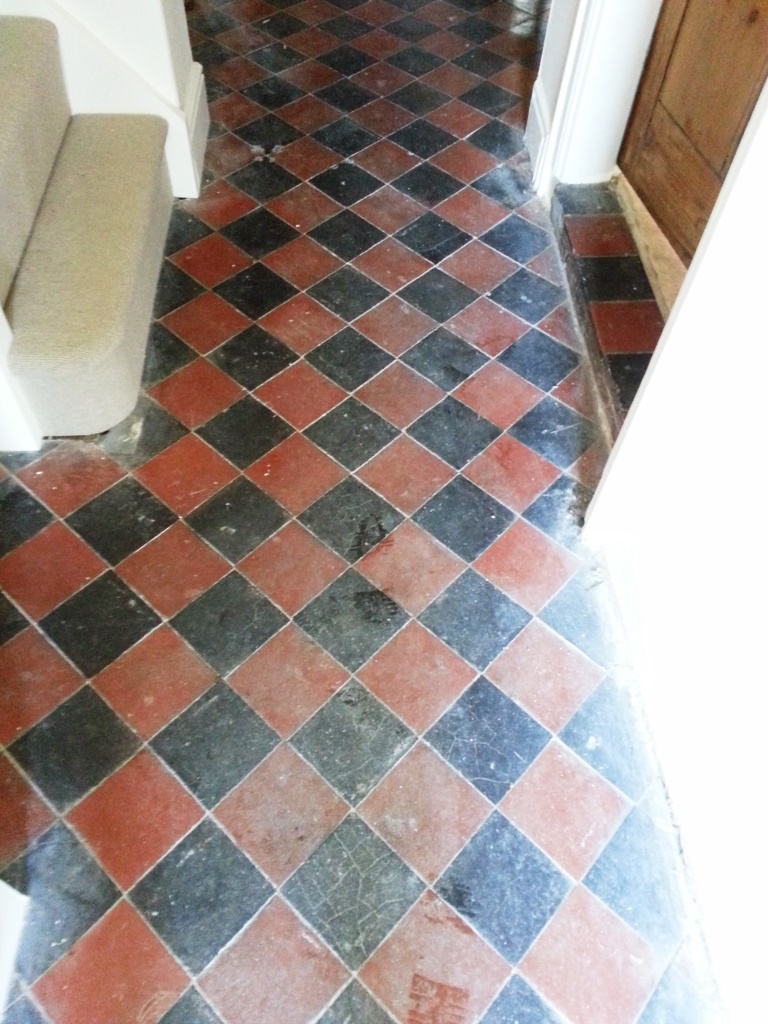 Red and Black Quarry Tiles Riseley before cleaning