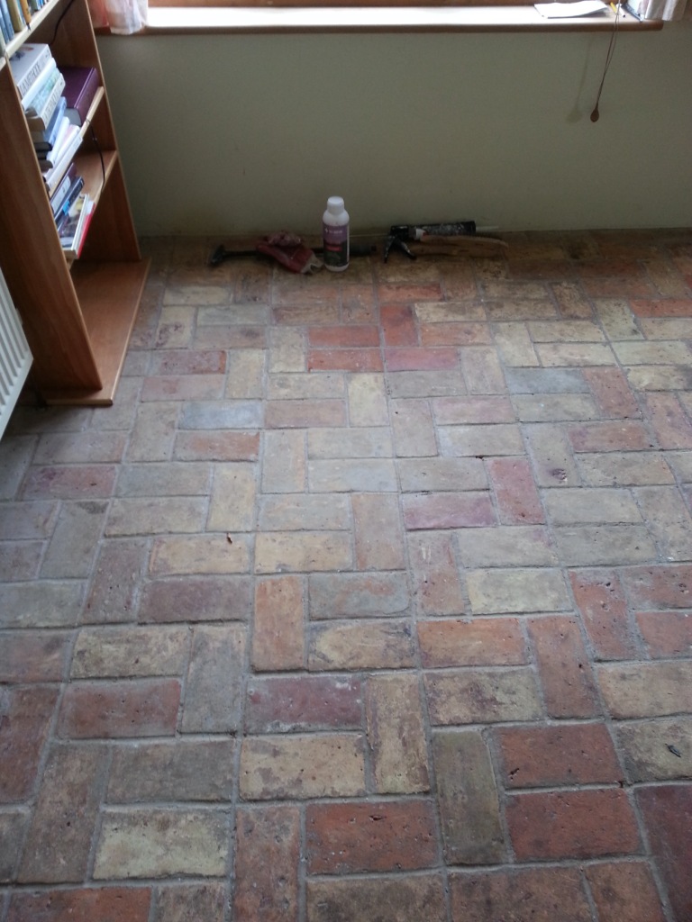 20 Year old hand made brick floor Before Cleaning in Wrestlingworth