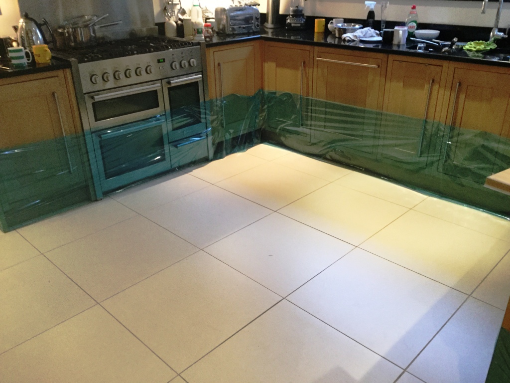 Porcelain Floor Tile Grout Before cleaning and recolouring Studham