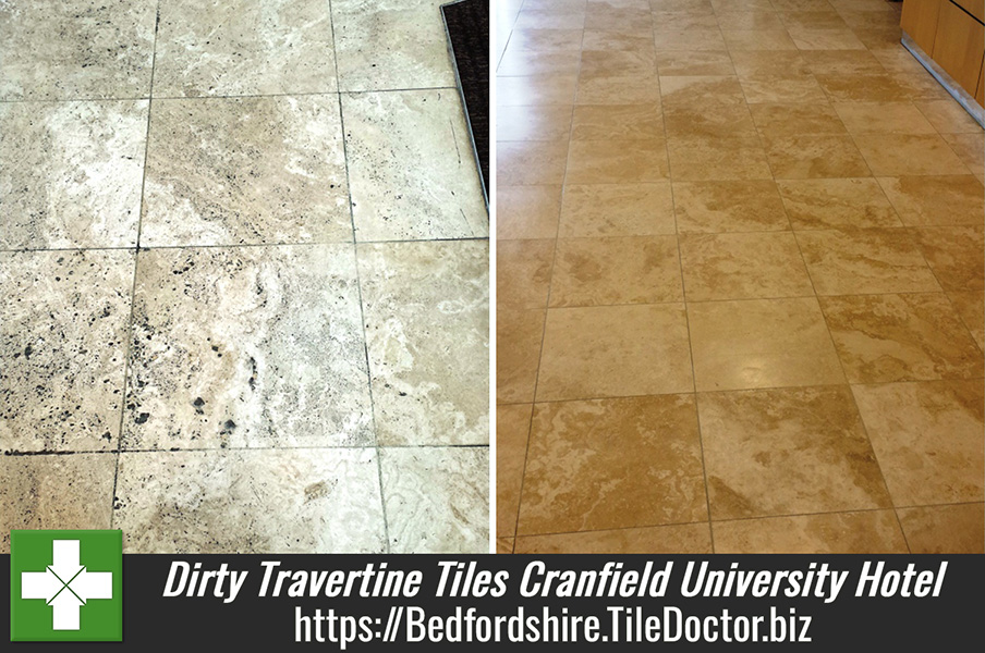 Deep Cleaning Dirty Travertine Tiles at Cranfield University Hotel