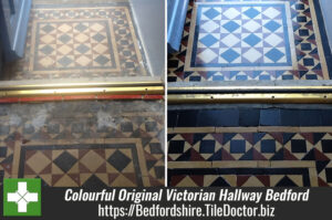 Colourful Original Victorian Tiled Hallway Restored to New in Bedford