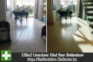 Deep Cleaning, Sealing and Polishing 120m2 Limestone Tiled floor in Biddenham