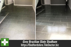 Large Grey Brazilian Slate Tiled Floor Rejuvenated in Studham