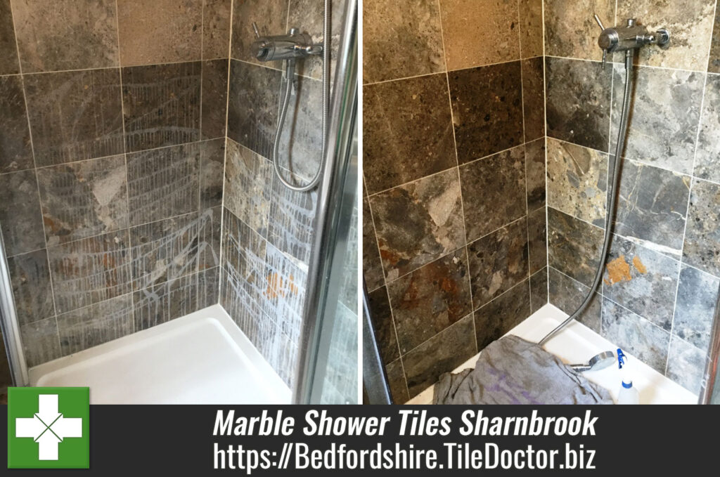 Ruined Marble Shower Tiles Restored in Sharnbrook