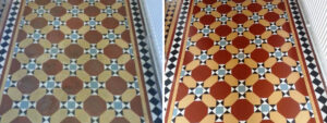 Victorian Tile Before After Cleaning and sealing Leighton Buzzard