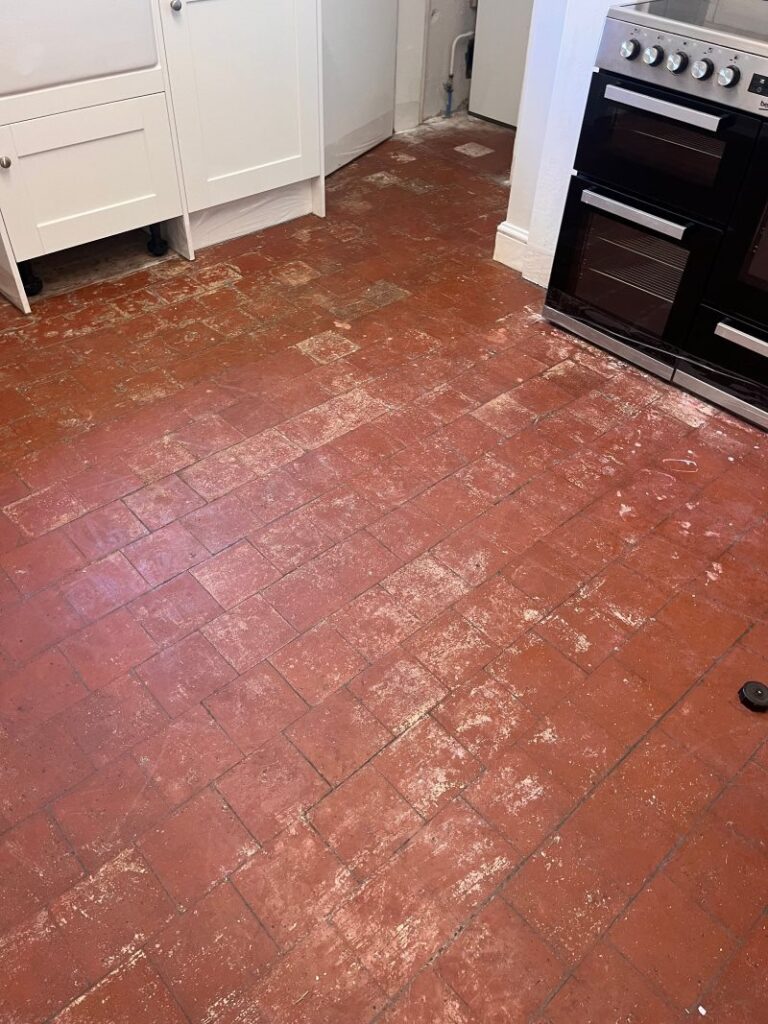 Victorian Quarry Tiled Kitchen Floor Before Cleaning Elstow