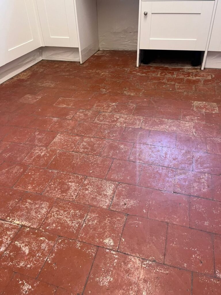 Victorian Quarry Tiled Kitchen Floor Before Cleaning Elstow