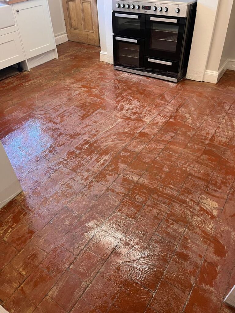 Victorian Quarry Tiled Kitchen Floor During During Acid Wash Elstow