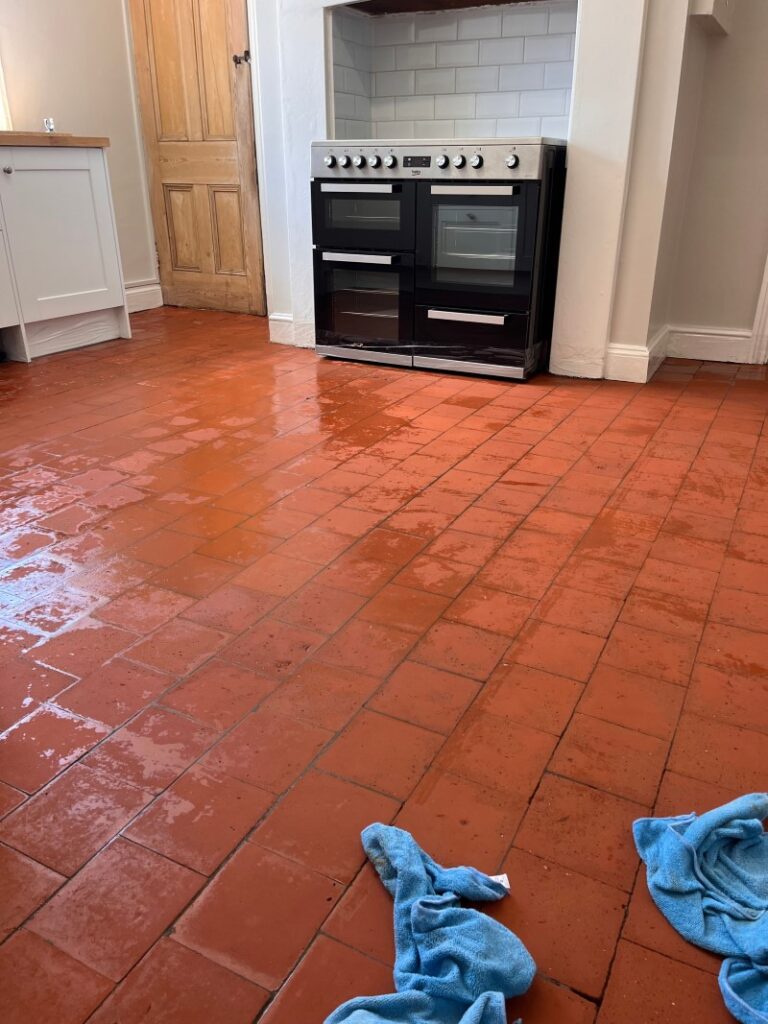 Victorian Quarry Tiled Kitchen Floor During Restoration Elstow